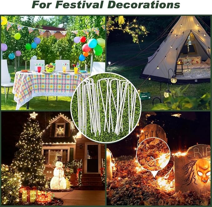 Petgrow 6 Inch Garden Stakes Galvanized Landscape Staples,U-Type Turf Staples for Artificial Grass, Rust Proof Sod Pins Stakes for Securing Fences Weed Barrier,Outdoor Wires Cords Tents Tarps,100