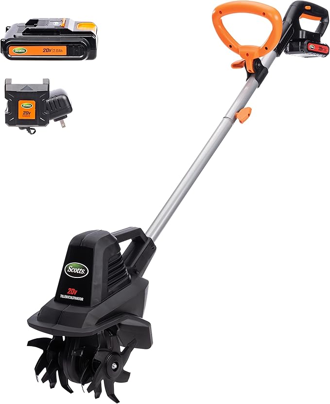 Scotts Outdoor Power Tools TC70020S 20-Volt 7.5-Inch Cordless Garden Tiller Cultivator, (2AH Battery & Fast Charger Included)