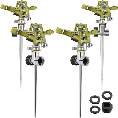 Chengu 4 Set Zinc Alloy Water Sprinklers Heads for Lawns Yard Heavy Duty Adjustable 360 Degree Watering Impact Pulsating Garden Sprinklers Multipack for Large Area Irrigation