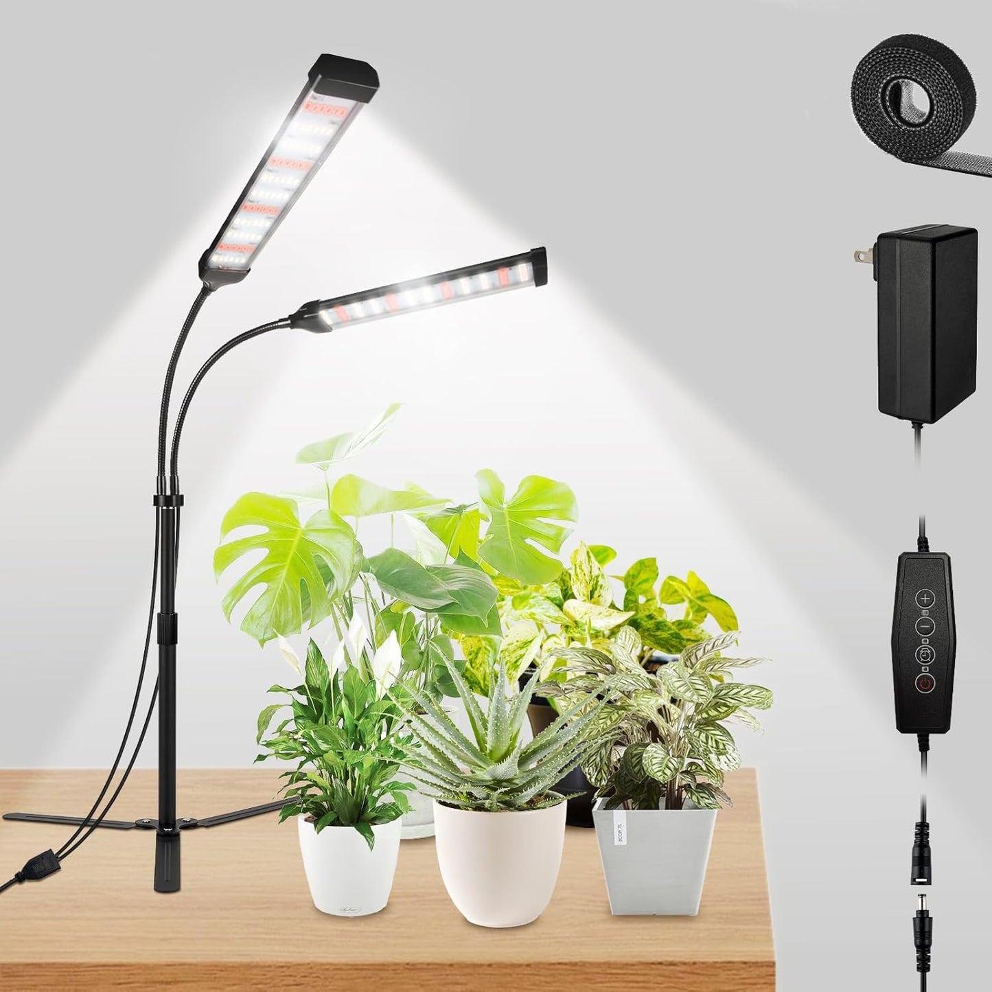 Grow Lights for Indoor Plants, Full Spectrum LED Plant Light Features a Telescoping Rod and a Collapsible Standing Base, Gooseneck, Dimmable, Auto Timer, for Succulents, Houseplants, Seedlings
