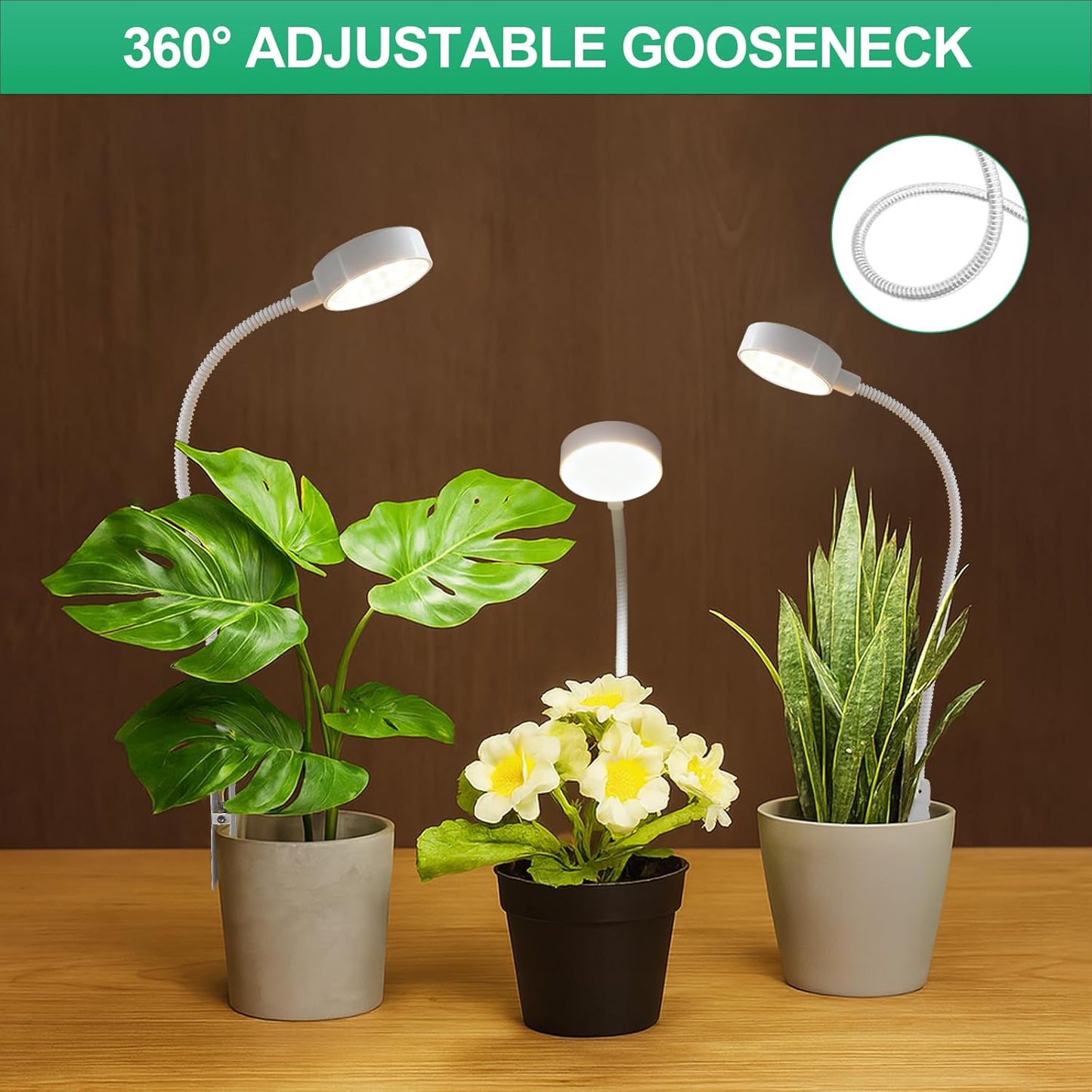 Pot Clip LED Grow Lights for Indoor Plants, Full Spectrum with 5-Level Dimmable, Auto On Off 4/8/12/18 Hrs Timer for Succulents, Small Plant, White, 5V, 2 Pack