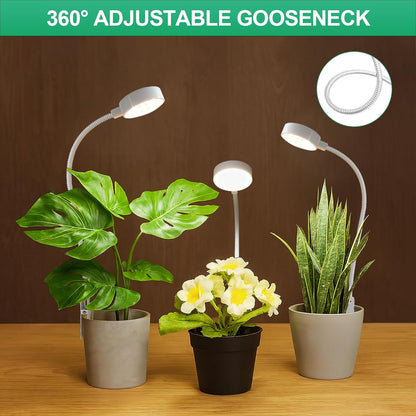 Pot Clip LED Grow Lights for Indoor Plants, Full Spectrum with 5-Level Dimmable, Auto On Off 4/8/12/18 Hrs Timer for Succulents, Small Plant, White, 5V, 2 Pack