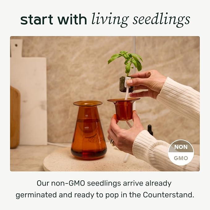 Counterstand Set – Vase Plant for Indoor Edible Garden Kit for Herbs & Lettuce – Small-Space Hydroponic System – Home Decor & Gifting – with Glow Lamp