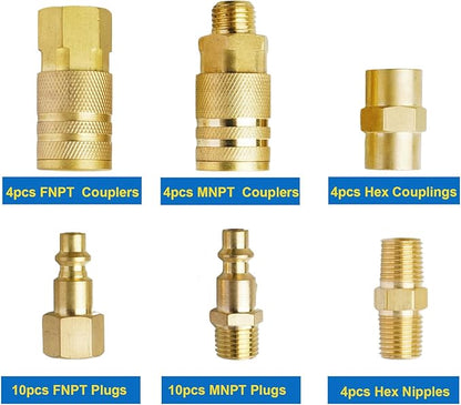 1/4" Air Hose Fittings, 36 pcs Quick Connect Air Compressor Accessories Kit, Air Compressor Fittings with A Sturdy Storage Case, 300 PSI