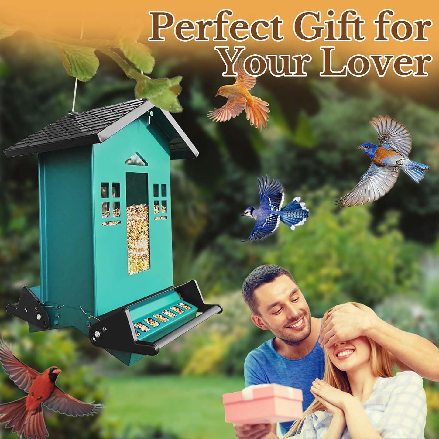 Squirrel Proof Bird Feeder for Outside, Bird Feeders for Outdoors Hanging 5 Lbs Seed, Wild Bird Feeder Large Capacity (Green)