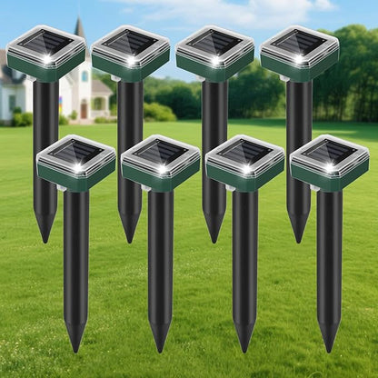 8 Pack 2025 Upgraded Solar Ultrasonic Animal Repellent Outdoor – Motion Activated Deer, Squirrel, Cat, Raccoon, Dog & Bird Deterrent with Ultrasonic Sweep for Garden Yard
