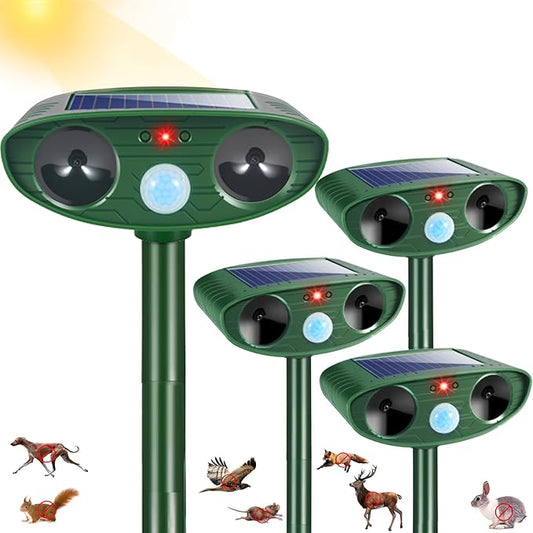 4Pack Solar Ultrasonic Animal Repellent Outdoor Deer Repellent Devices with Motion Detection Dog Squirrel Raccoon Cat Deterrent,2025 Keep Rodent Chipmunk Rabbit Away for Yard Garden Lawn