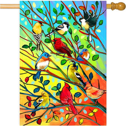 Tree Bird House Flag 28x40 Inch Double Sided Welcome Holiday Yard Outdoor Decoration