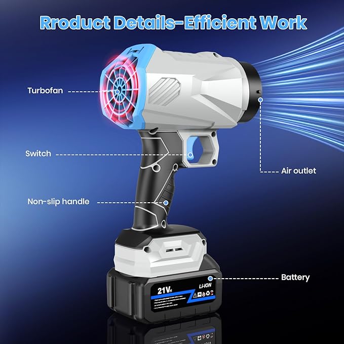 2025 Upgraded Leaf Blower Cordless - 800,000 RPM with 2 x 4.0Ah Batteries and Charger Electric Blowers for Lawn Care Yard Garage Leaves Dust or Snow Outdoor Tidying Portable Leaf Blower