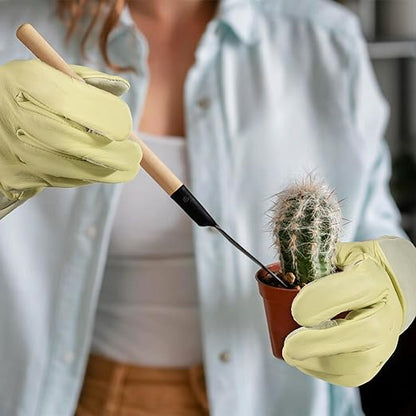 HLDD HANDLANDY Long Gardening Gloves for Women Thorn Proof, Rose Pruning Cowhide Leather Garden Gloves for Yard, Light Yellow, M