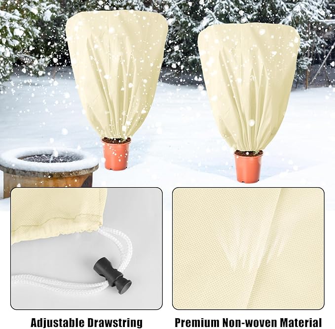8 Pcs Plant Covers Frost Protection Bag 39.3" x 39.3" Winter Reusable Plants Jacket with Drawstring Shrub Protection Wraps Bags Frost Blanket for Winter Outdoor Garden Plants