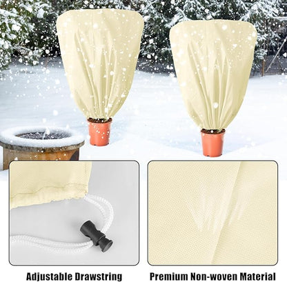 8 Pcs Plant Covers Frost Protection Bag 39.3" x 39.3" Winter Reusable Plants Jacket with Drawstring Shrub Protection Wraps Bags Frost Blanket for Winter Outdoor Garden Plants