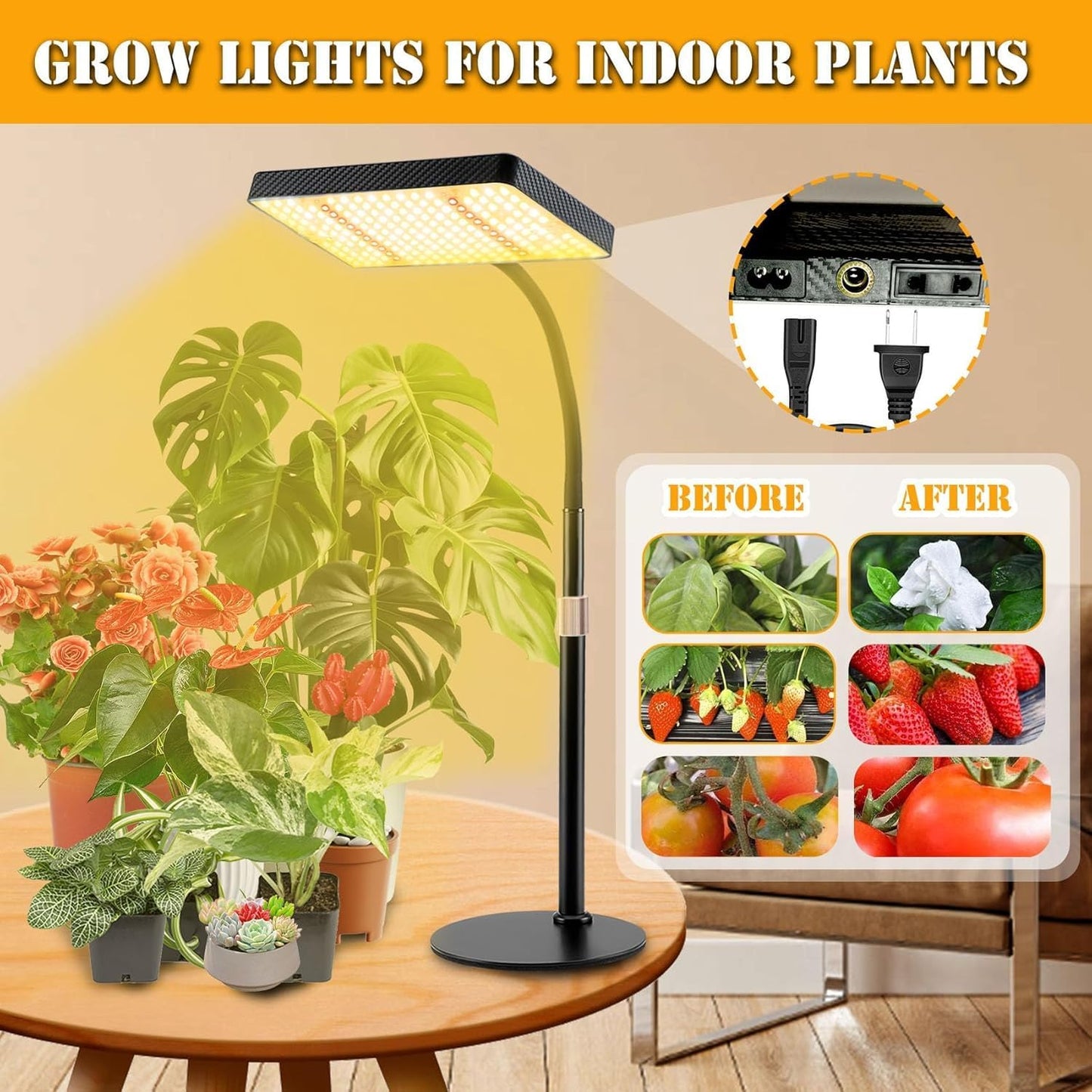 Table Top Grow Light for Seed Starting, Seedlings, Vegetable, Bonsai, 25 Watt Brightest Full Spectrum Desk Plant Lights for Indoor Growing, Adjustable Height 16"-24", Daisy Chain Function