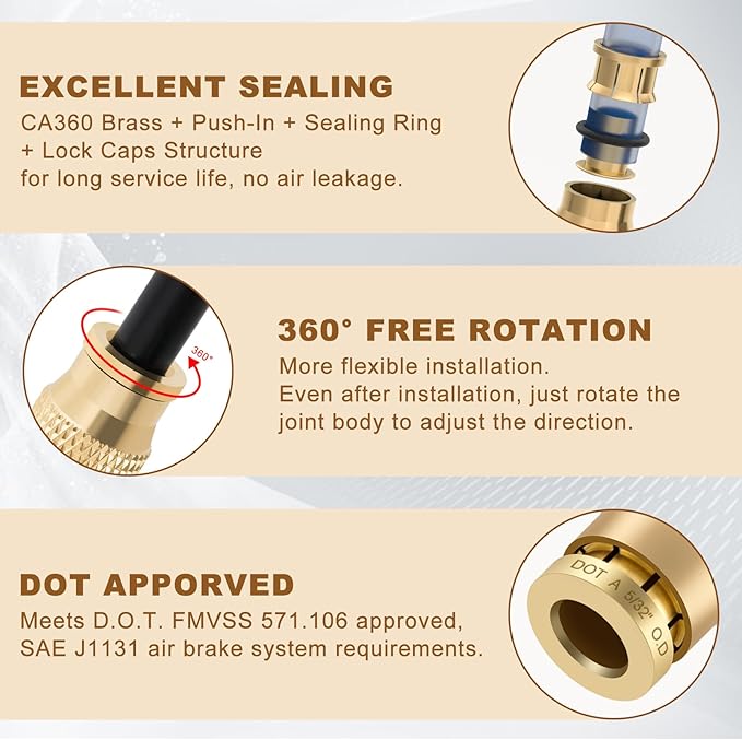 5/32" Quick Push to Connect Fittings Brass Union Straight Joint DOT Approved 5/32 inch tube OD Air Line Adapter Air Spring Suspension Kit for Car Truck Trailers and Air Brake System 5pcs