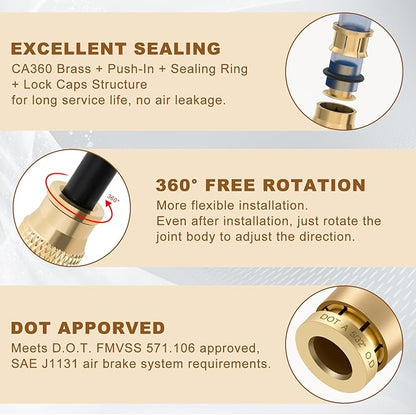 5/32" Quick Push to Connect Fittings Brass Union Straight Joint DOT Approved 5/32 inch tube OD Air Line Adapter Air Spring Suspension Kit for Car Truck Trailers and Air Brake System 10pcs
