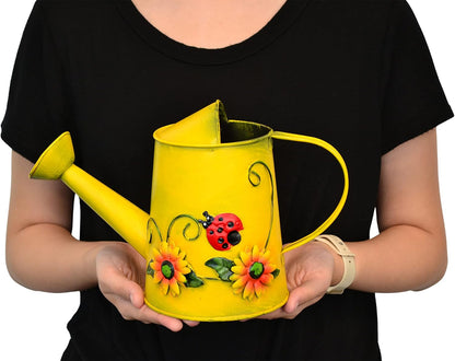 Decorative Sunflower & Ladybug Metal Watering Can (Vol: 4 Cups) | Small Yellow Watering Can | Garden Décor Housewarming Gift for Mother Women Friends Gardeners