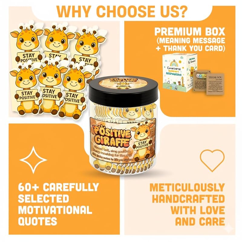 Positive Giraffe Jar With 60 Daily Affirmation Cards - Giraffe Gifts For Women And Giraffe Decor, Emotional Support Gifts And Inspirational Gifts For Women, Birthday Gift For Wife Or Desk Decor