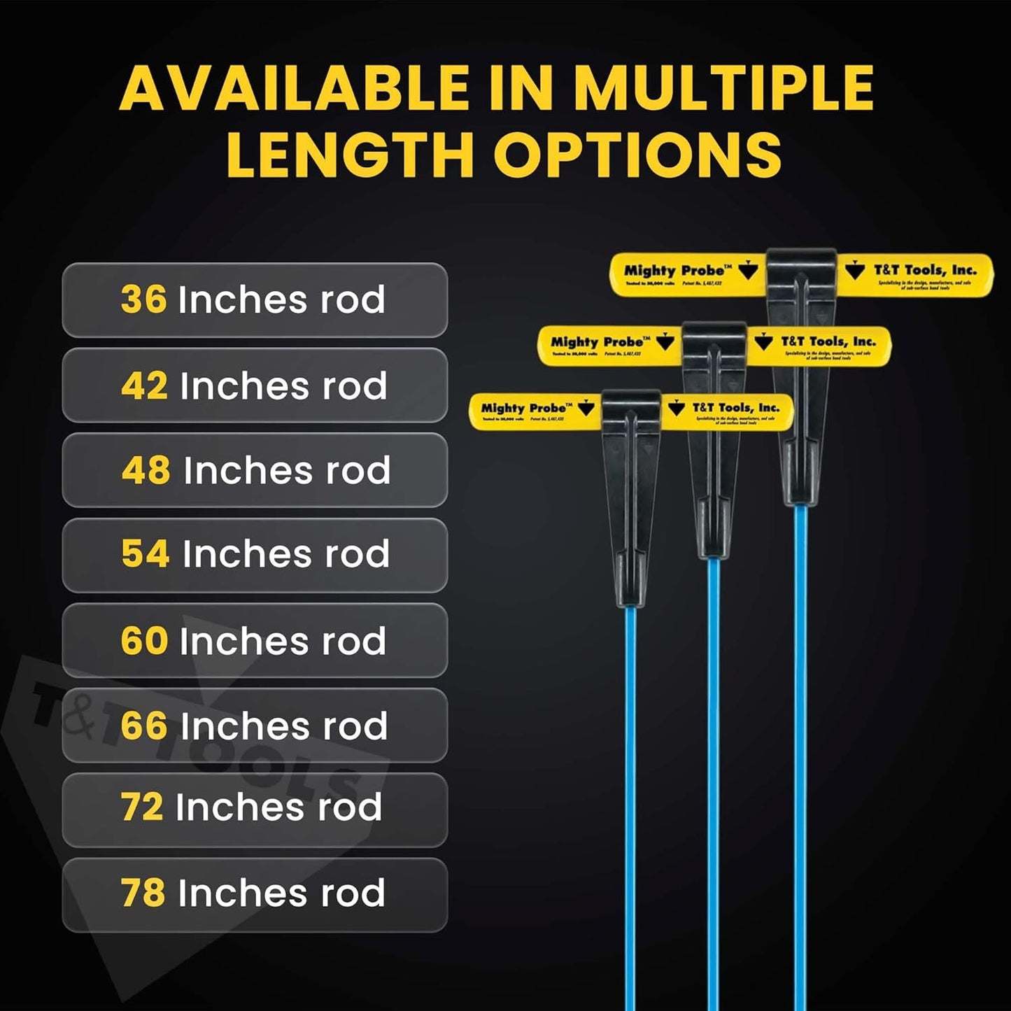 T&T Tools 54-Inch Mighty Probe Insulated Metal Soil Probe – 3/8" Metal Round Rod, Heavy Duty Design for Easy Penetration & Withdrawal, Soil Testing & Landscaping Tools, T-Handle, USA-Made-2 Pack
