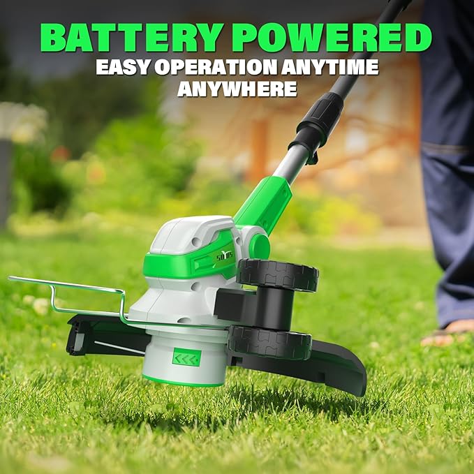 SOYUS 20V Cordless Electric Weed Wacker, 12 Inch String Trimmer Battery Powered with Auto Line Feed, Lightweight Grass Trimmer for Lawn Trimming/Edging with 2X 2.0 Ah Battery and Charger