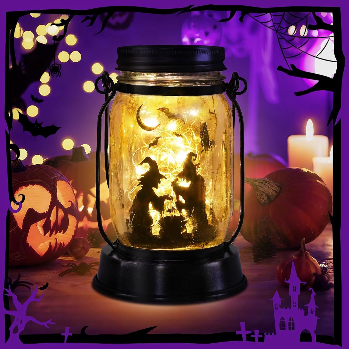 kyoryuger Halloween Decorations Halloween Decor Witch Solar Lanterns Witch Decorations Outdoor Lights Solar Garden for Yard, Patio,Backyard,Porch Torches Light