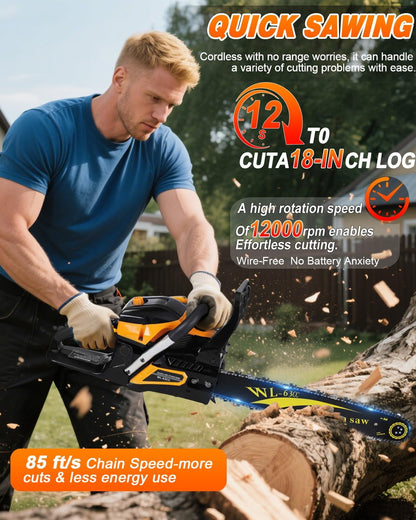 63cc Gas Powered Chainsaw, 3.2KW/3.2HP 2-Cycle Engine, 20-Inch Guide Bar, Professional Power Saw with CDI Ignition, Automatic Oiler & Anti-Vibration System for Heavy-Duty Use