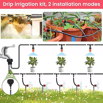 100ft Drip Irrigation System with 50 Adjustable Sprinklers – Automatic Garden Watering System for Outdoor Plants, Lawns, Flower Beds – Efficient Water-Saving Sprinkler System