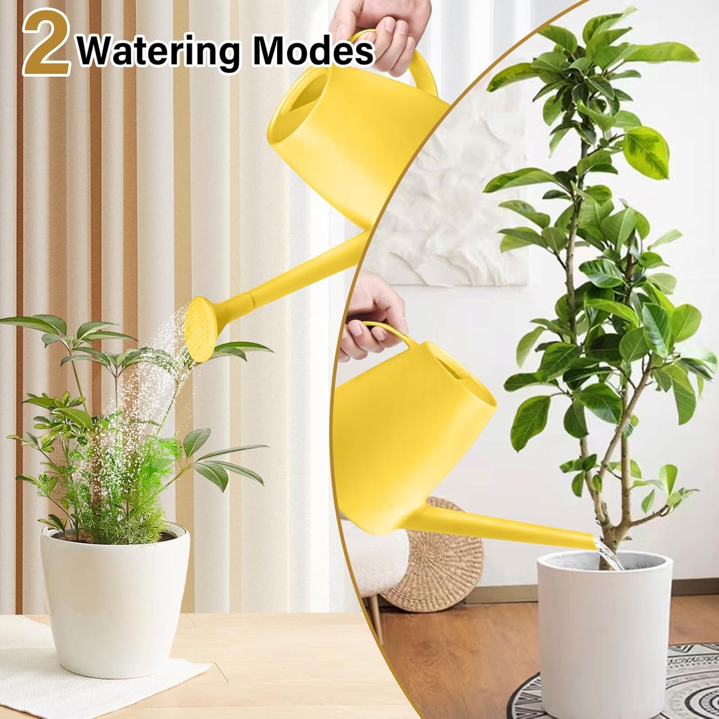 Plastic Watering Can - for Home Plant Garden - 1/2 Gallon - Yellow