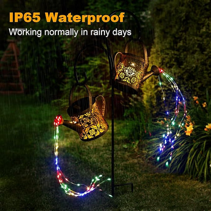 Merear Solar Watering Can Lights Outdoor with 8 Multi-Color Changing Modes, IP65 Waterproof Landscape Light Garden Decor, One Pole Two Lights Outside Decorations for Lawn, Backyard, Patio, Chrismas