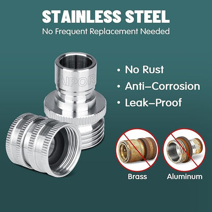 Quick Connect Hose Fittings for Garden Hose Quick Connector 3/4 Inch GHT Stainless Steel Quick Release Connectors No-Leak (3 Set)