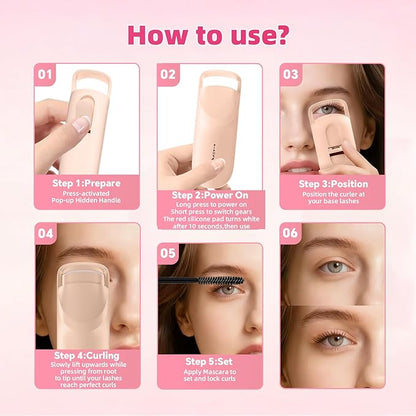 Heated Eyelash Curler,Portable Electric Heated Lash Curler Type-C Rechargeable Travel Eyelash Curlers with Heat Sensitive Silicone Pad,2-Level Adjustable Temp and Long-Lasting Natural Curves (Beige)