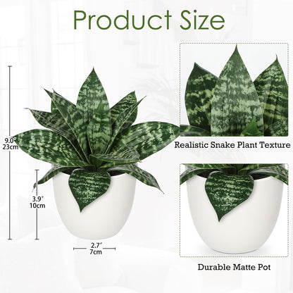 Hollyone Artificial Snake Plants 9" Faux Agave Succulent Plant Potted in White Pot Fake Sansevieria Aloe Tropical Plant for Desk Modern Office Home Bathroom Indoor Outdoor Decor