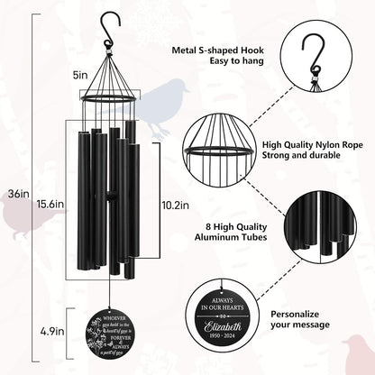 Personalized 36" Memorial Wind Chimes for Outside, Sympathy and Bereavement Gift for Loss of Loved One, A Thoughtful Remembrance of Mother, Father or Husband for Garden and Patio