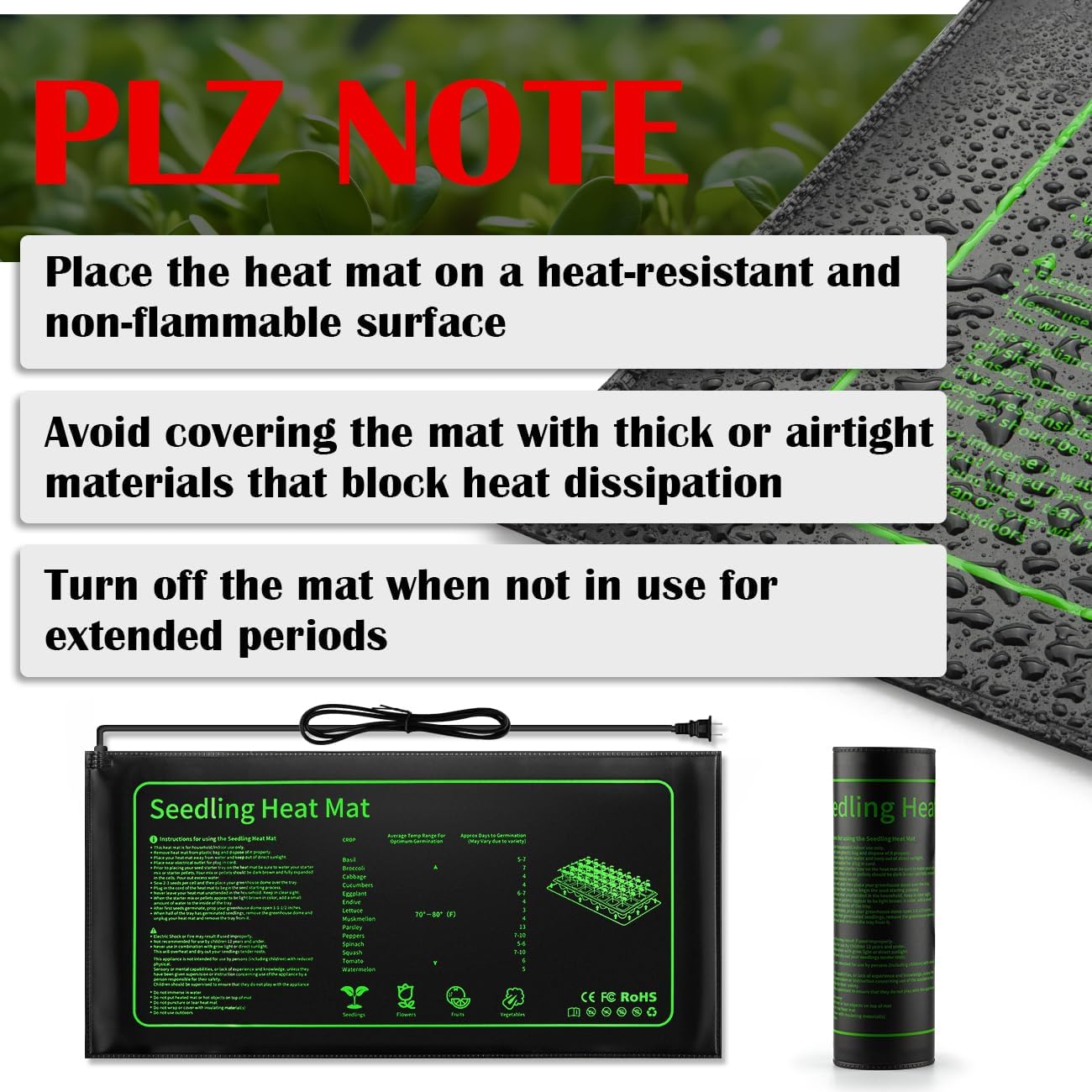 Seed Starter Trays with LED Lights and Heat Mat - 4p Seedling trays with 5" Higher Humidity Domes, 2p Flexible Grow Lights and 2p Constant Temperature Heating Mats, Propagation Tray for Planting Seed