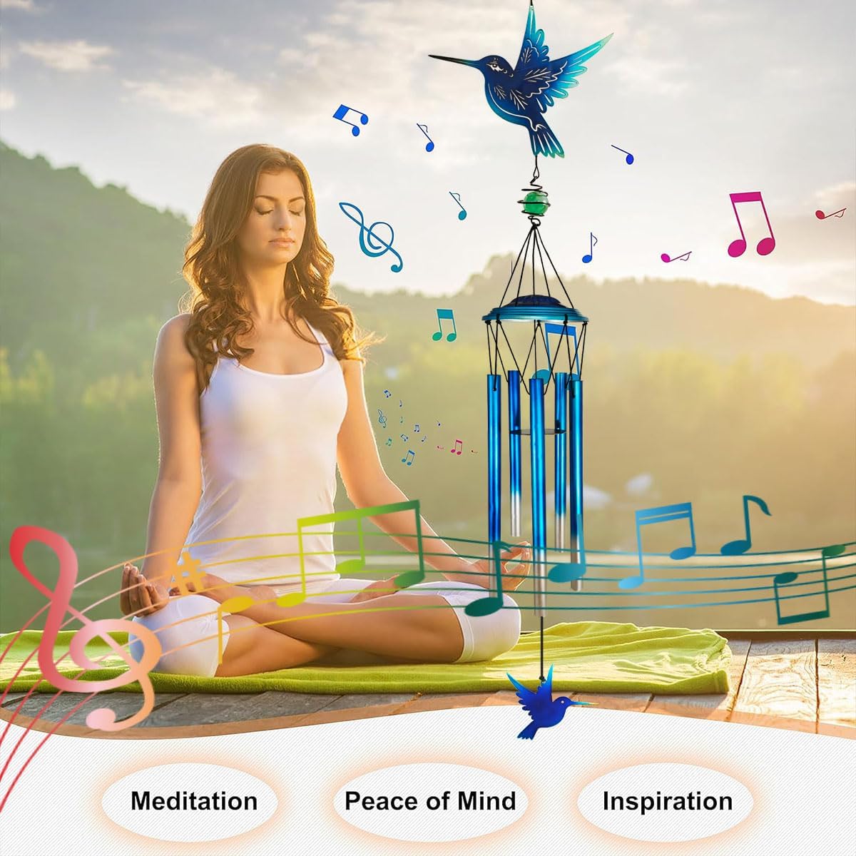 Outdoor Wind Chimes Hummingbird Metal WindChimes Gift for Outside/Indoors, Home, Lawn, Porch, Patio, Garden Decor, Yard Decoration (Bule Hummingbird)