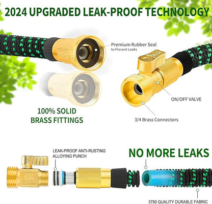 50 ft Expandable Garden Hose with 10 Spray Nozzle - 4 -Layer Latex Core - Heavy Duty Superior Strength 3750D - Expanding Water Hose - Extra Strong Brass Connectors/Storage Bag