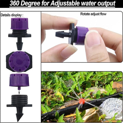 150 Pcs Adjustable Micro Drip Irrigation Sprinklers 1/4 Inch Universal 8-Hole Flow Dripper Garden Irrigation Nozzles for 4mm/7mm Tube Watering System (Purple)