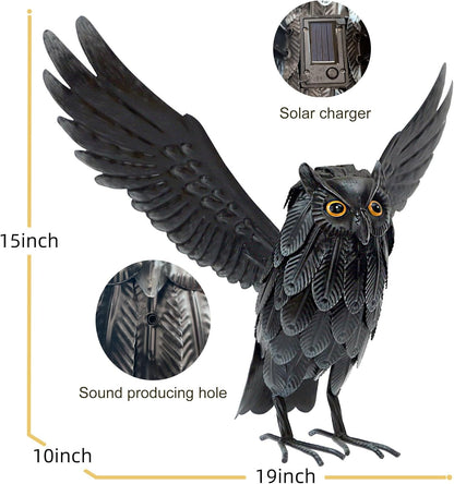 Natelf Solar Owl Decoy Sculptures & Statues Halloween Decoration, Standing Metal Bird Deterrent to Scare Birds Squirrels Away for Outdoor Garden Yard Patio, Black