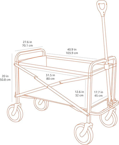 Amazon Basics Collapsible Folding Heavy Duty Utility Wagon for Outdoor Sports, 265 pounds Weight Capacity, Camping, Garden, and Shopping, 27.6 x 40.9 x 20 inches, Gray