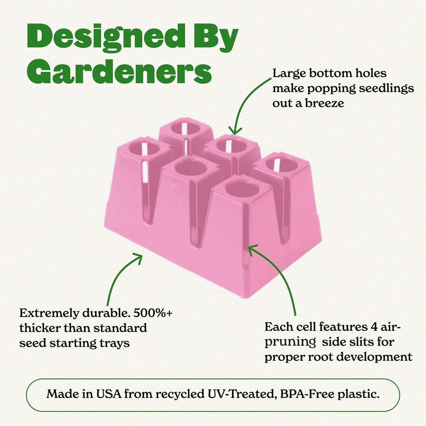 Epic Gardening Reusable Seed Starter Tray - Easy Watering Seed Starting Trays - Gardener Friendly Plant Trays for Seedlings | UV-Treated & BPA-Free -6-Cell Seed Starting Trays - 6 Trays/Pink