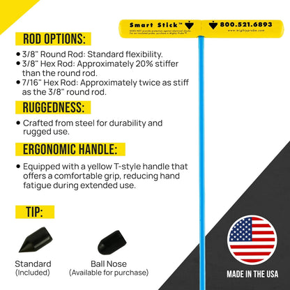 T&T Tools Smart Stick Metal Soil Probe - T-Handle Probing Rod, Steel Rods, 48-Inch Long Metal Rod w/ 3/8" Hex Rod, Locating Tools, Plumbing Tools, Landscaping and Gardening Tools