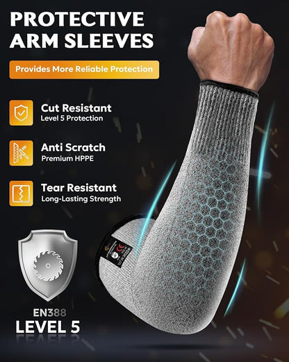 Evridwear Protective Arm Sleeves Cut Resistant Farmers Sleeves for Men Work, Gardening, Farming, Arm Protectors for Thin Skin and Bruising (Small, Grey No Thumb Hole) 2 Pairs