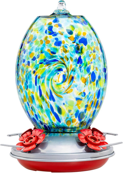 Muse Garden Glass Humming Bird Feeders for Outdoors - 27OZ Blown Glass Hummingbird Feeder - Unique Gift for Mom Gardeners Women, Outdoors Hanging Garden Decor, Includes Ant Moat & Brush, Starry Night