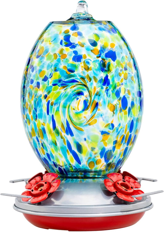 Muse Garden Glass Humming Bird Feeders for Outdoors - 27OZ Blown Glass Hummingbird Feeder - Unique Gift for Mom Gardeners Women, Outdoors Hanging Garden Decor, Includes Ant Moat & Brush, Starry Night