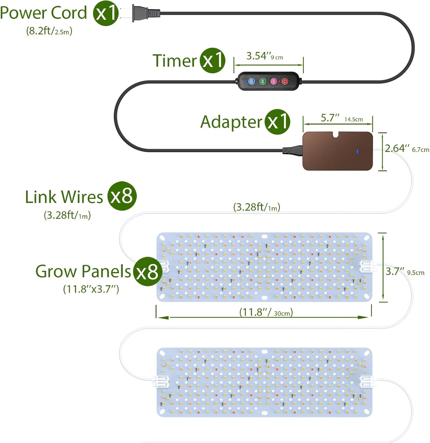 Full Spectrum Grow Lights, 100W Plant Grow Lights for Indoor Plants with Daisy Chain Function, Sunlike Spectrum,1536 LEDs and 4/8/12/16/20H Timer for Seed Starting(Pack8)