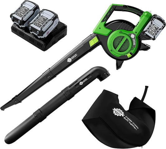 Leaf Blower, 20V Cordless Electric Blower, Leaf Vacuum and Mulcher, with 2 * 4.0Ah Batteries and 1 Fast Charger, Lightweight Leaf Blower for Patio Cleaning, Lawn Care, Blowing Fallen Leaves