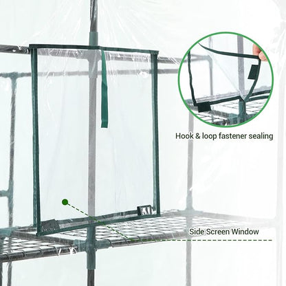 Ohuhu Plastic Greenhouse for Outdoors: Portable Walk in Plant Green House with Improved Transparent PVC Cover, 3 Tiers 12 Shelves Stands Small Greenhouses Backyard Green Houses for Outside Heavy Duty