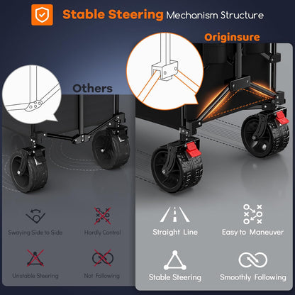 48" L Collapsible Wagon Cart Foldable, 560lbs Weight Capacity 300L Heavy Duty Folding Beach Wagons with Big All-Terrain Wheels, Utility Carts for Groceries, Shopping, Camping, Sports - Black