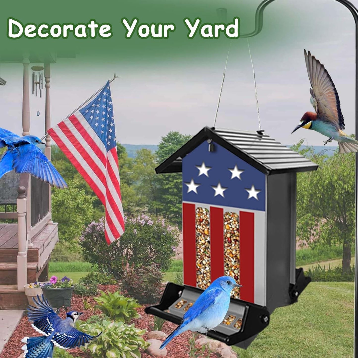 Squirrel Proof Bird Feeder,6Lbs Hanging Bird Seed Feeders for Outdoors, Large Capacity Metal Weight-Activated Perches Wild Birdfeeder for Blue Jay, Cardinal, Outside (Grey)