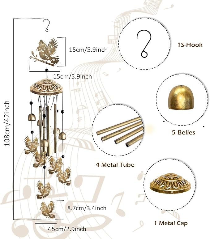 Wind Chimes for Outside, Metal Wind Chimes House Outdoor Decor for Garden Backyard Front Porch Patio, Mom Women/Men Birthday House Warming Gifts, Hummingbird Windchimes