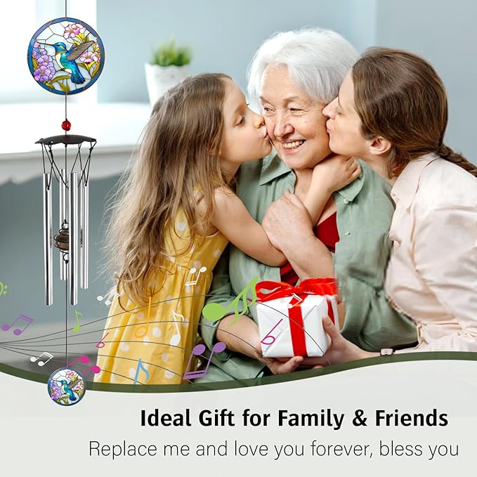 Wind Chimes for Outside 24" Hummingbird Wind Chimes Outdoor Home Patio Garden Decor Hummingbird Gifts Windchimes Outdoors Gift Ideas for Women Mom Grandma Sisters